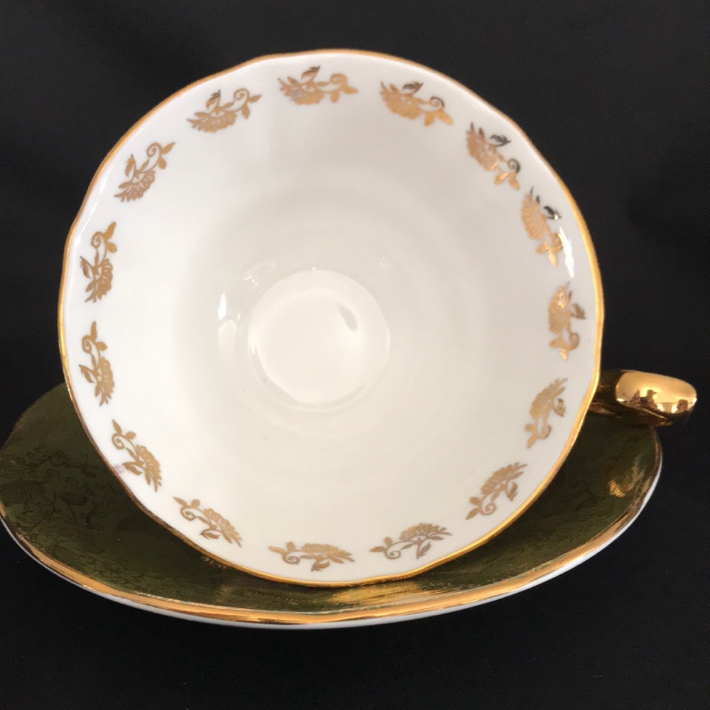 Vintage Olive Green & Gold 'Sovereign' Series Elizabethan Tea Cup & Saucer Set